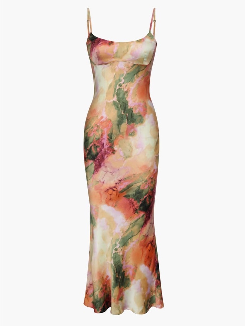Micas Watercolor Slip Maxi Dress in Orange & Green Size M Medium